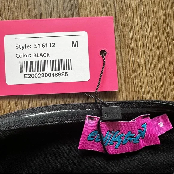 Edikted Women’s Jess Off Shoulder Top Black Medium Tie Sleeve Stretch Y2K NEW - Picture 2 of 9